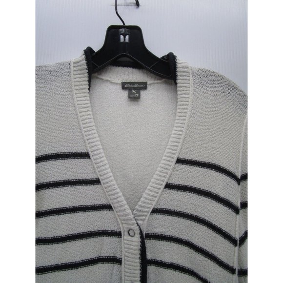 Eddie Bauer Sweater Petites Small Cardigan Striped Pockets Snap Up - Picture 2 of 10